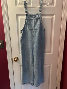 Mango Light Wash Cropped Denim Overalls | Size XS